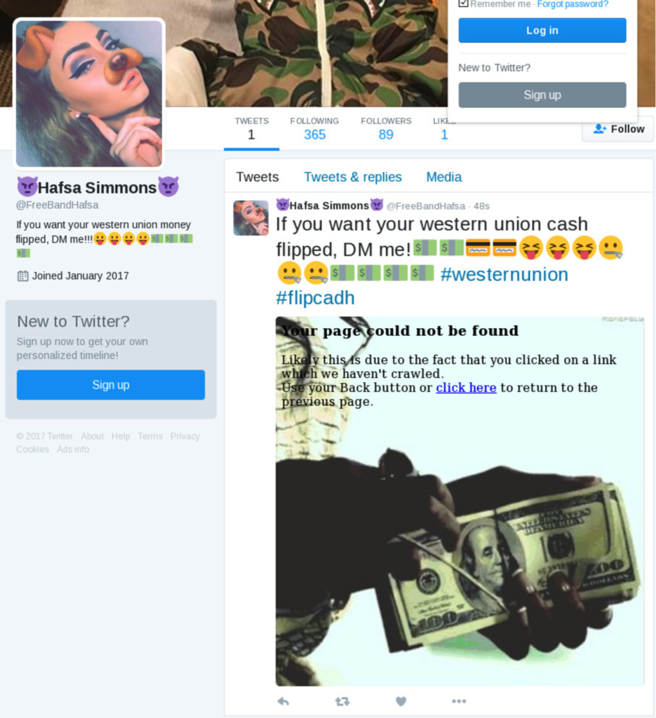 Fig -1 RDC scammer (and Snapchat enthusiast) on Twitter