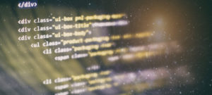 CSS, JavaScript and HTML usage. Monitor closeup of function source code. Abstract IT technology background. Software source code.