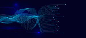 Vector wave lines flowing dynamic on blue background for concept of AI technology, digital,