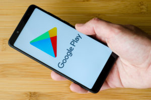 Kyiv, Ukraine- July 15, 2018: Google Play logo on screen Xiaomi