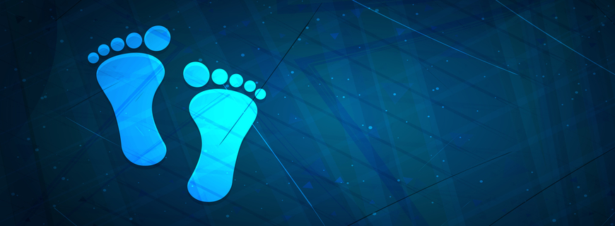 Human two footprints icon futuristic digital abstract blue background