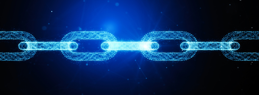 Chain Link Made Of Plexus Over Dark Blue Background - Blockchain Concept