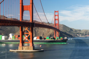 Container Ship Brings Imported Products Golden Gate Bridge San Franciso California