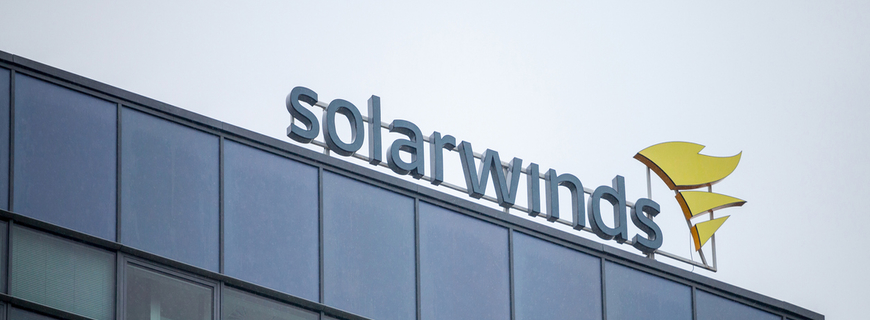 SolarWinds logo in front of their office for Brno. SolarWinds is an american IT company specialized in Software development for network infrastructure.