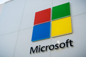 December 7, 2017 Palo Alto / CA / USA - Microsoft Logo at the store situated at Stanford Shopping Center, Silicon Valley, San Francisco bay area