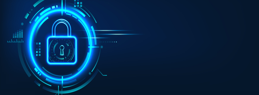 Data security concept design for personal privacy, data protection, and cyber security. Padlock with Keyhole icon on blue background.