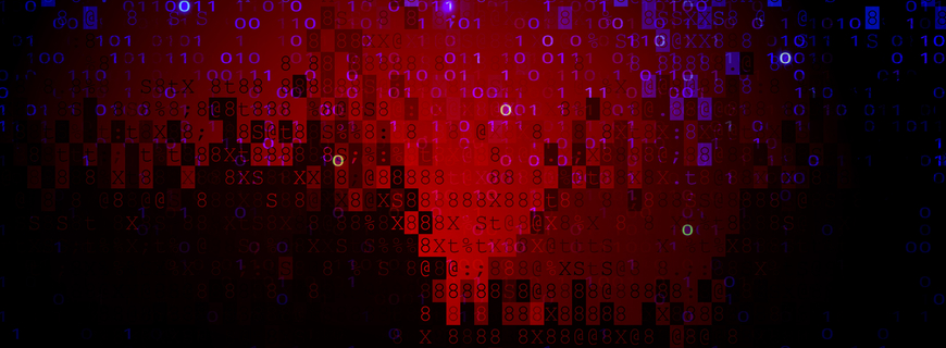 Digital Pixel Screen Dark Red BG. Cybercrime Concept